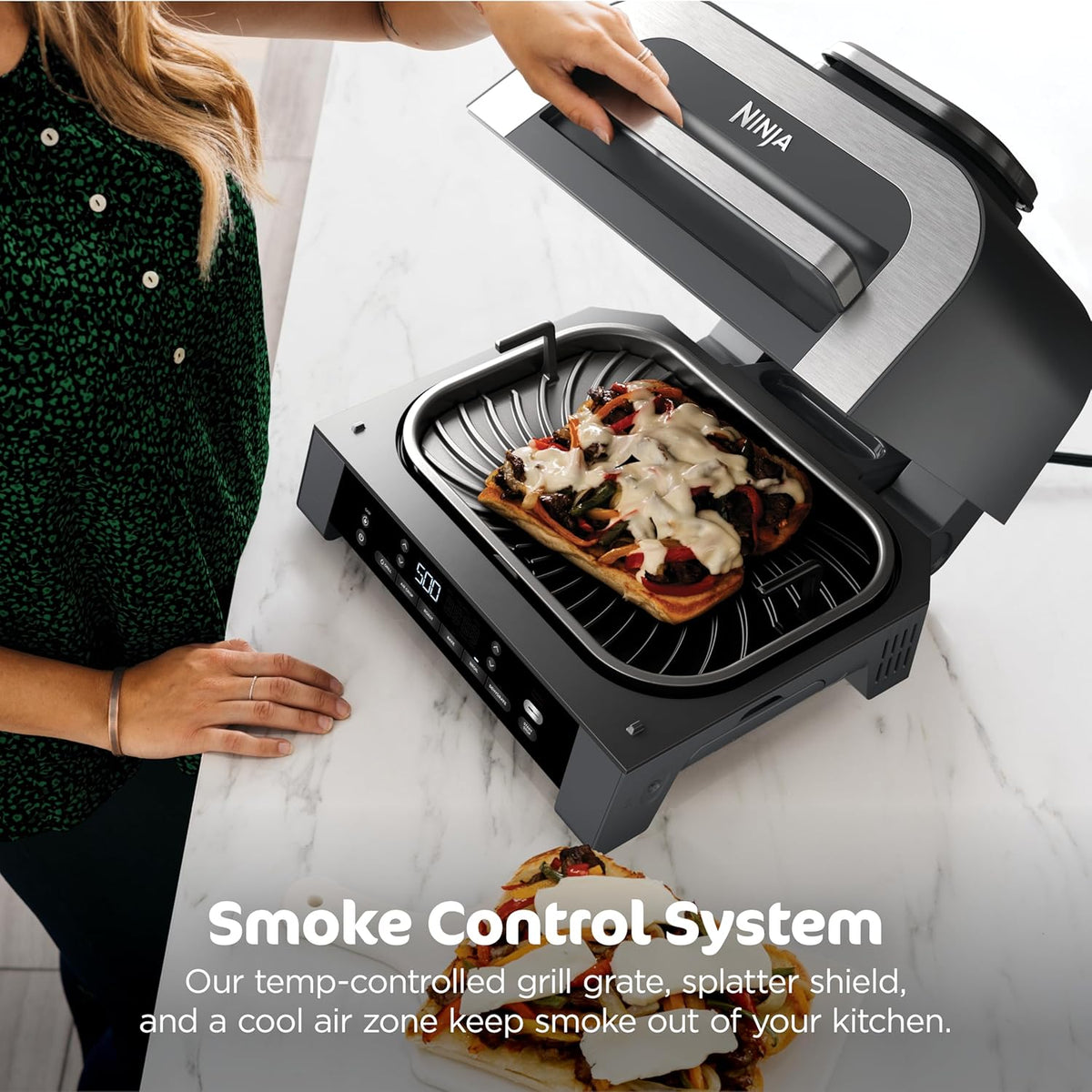 New Smart XL 6-in-1 Indoor Grill – Air Fry, Roast, Bake, Broil & Dehydrate with Smart Thermometer