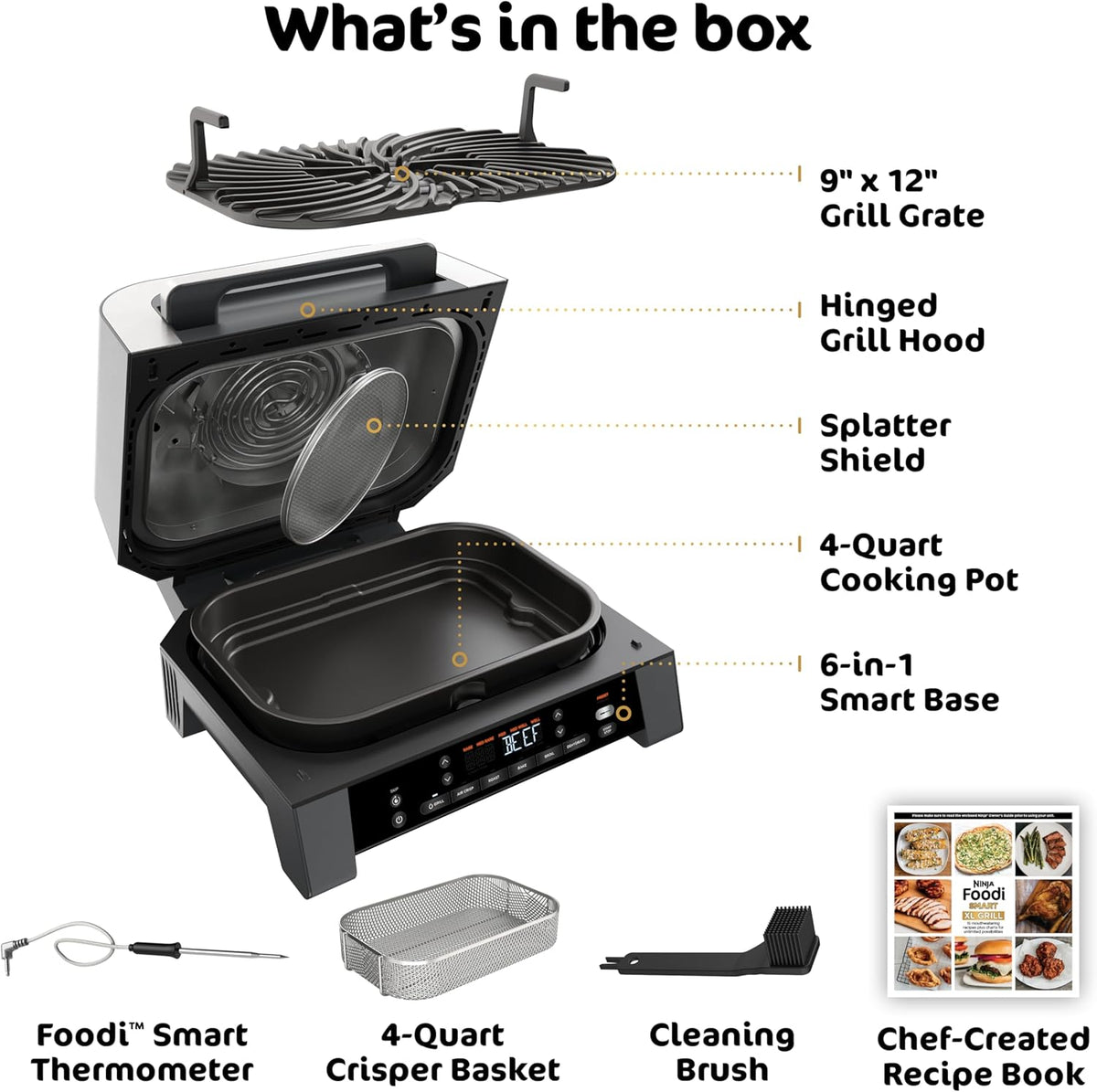 New Smart XL 6-in-1 Indoor Grill – Air Fry, Roast, Bake, Broil & Dehydrate with Smart Thermometer