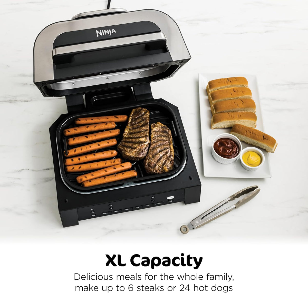 New Smart XL 6-in-1 Indoor Grill – Air Fry, Roast, Bake, Broil & Dehydrate with Smart Thermometer