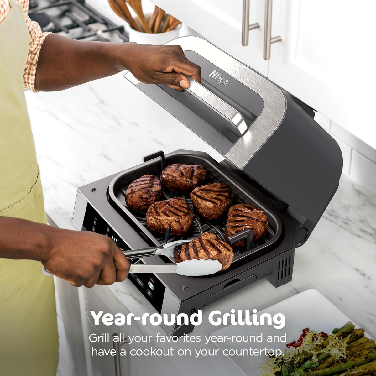 New Smart XL 6-in-1 Indoor Grill – Air Fry, Roast, Bake, Broil & Dehydrate with Smart Thermometer