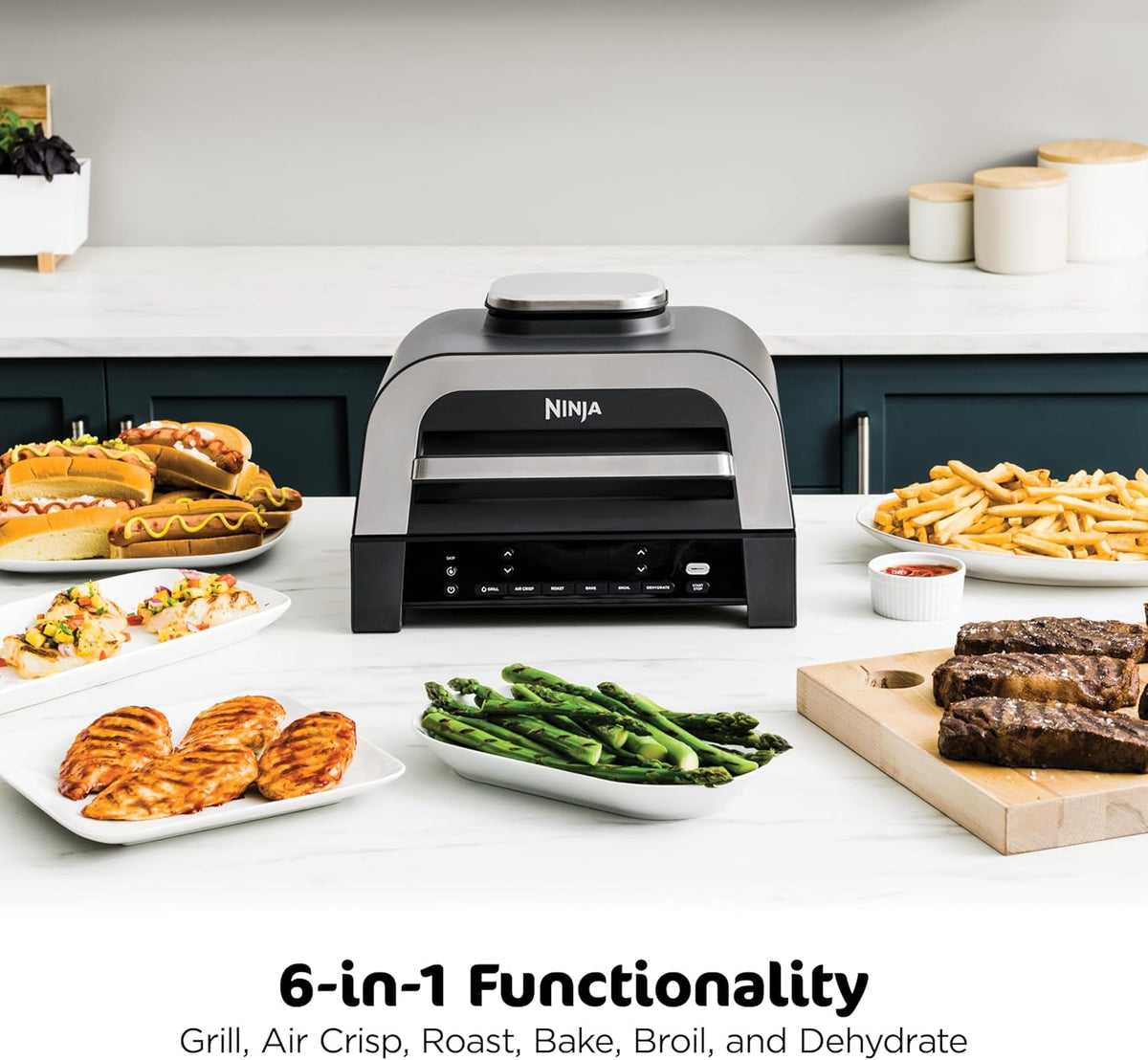 New Smart XL 6-in-1 Indoor Grill – Air Fry, Roast, Bake, Broil & Dehydrate with Smart Thermometer