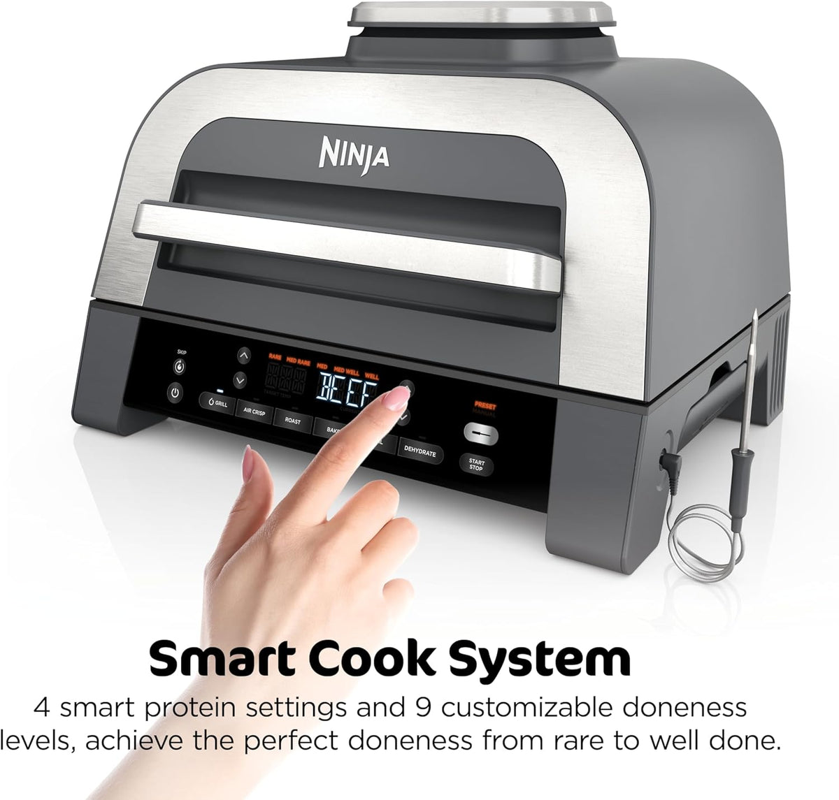 New Smart XL 6-in-1 Indoor Grill – Air Fry, Roast, Bake, Broil & Dehydrate with Smart Thermometer