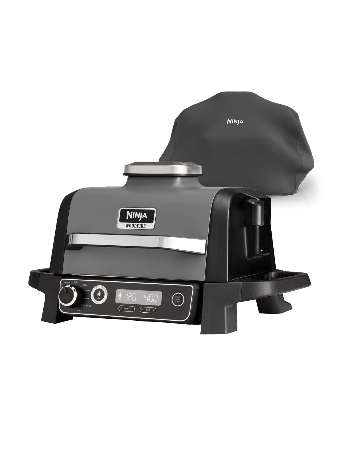 Ninja OG703UK Outdoor Woodfire Electric BBQ Grill & Smoker with Cover - Black