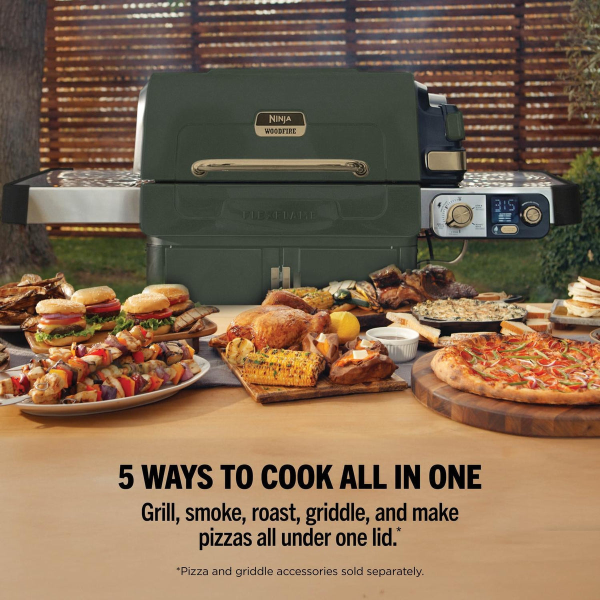 Ninja PG301UKGN FlexFlame Gas BBQ & Outdoor Cooking System - Green